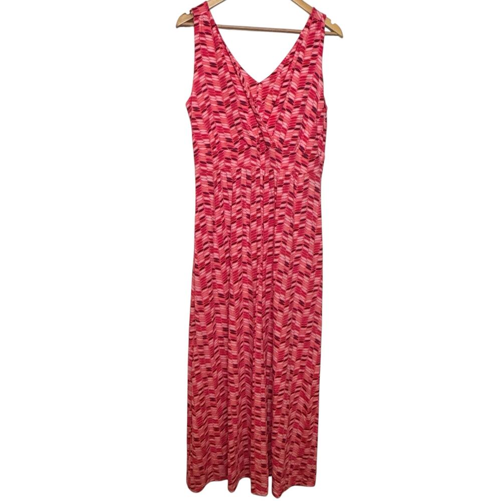 Garnet Hill Pink Geometric Surplice Neckline 14 Petite Maxi Dress